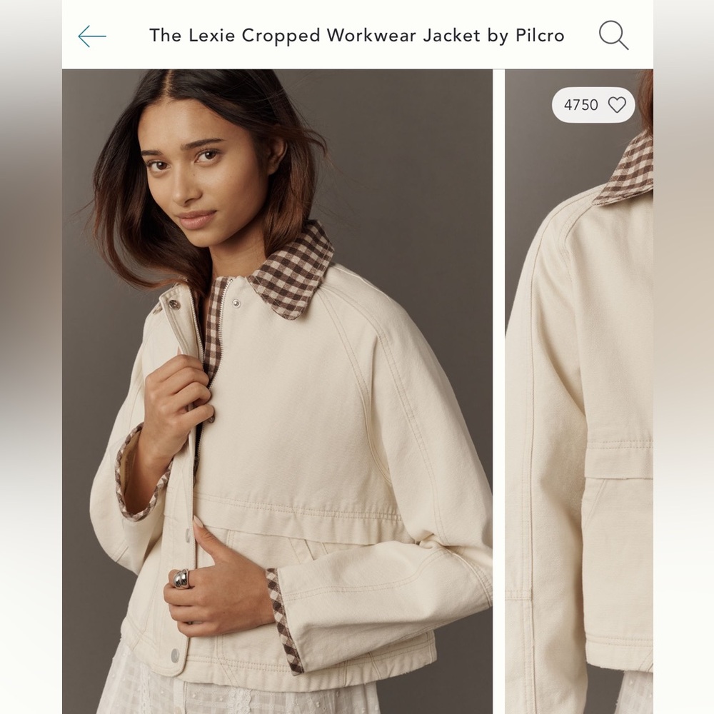 NWT Pilcro off white Jacket with Plaid Collar (Anthropologie)